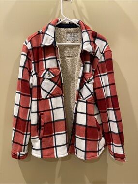 Cozy Red & White Plaid Sherpa-Lined Jacket